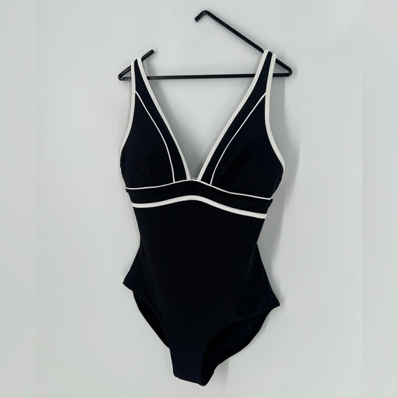 Sea Level Elite Plunge Contrast Black White Striped One Piece Swimsuit - Picture 3 of 7